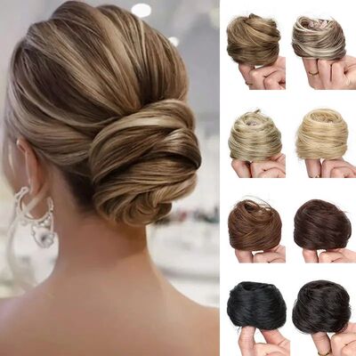 Synthetic Elastic Messy Bun Hairpieces Curly Scrunchie Black