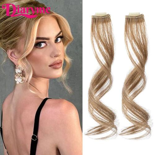 2 PCS Long Side Air Bangs Wavy Curly Clip in Fringe Bangs Wi