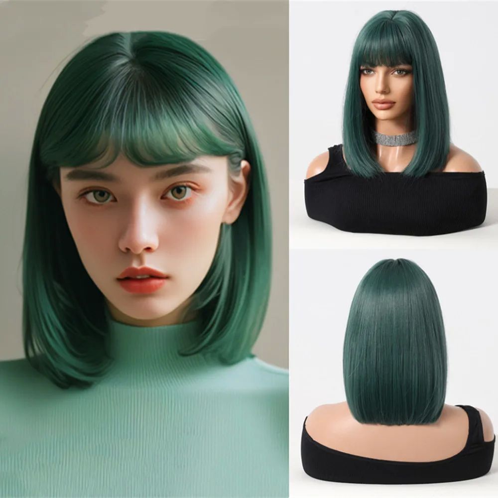 HENRY MARGU Dark Green Bob Synthetic Wigs Short Straight Wig