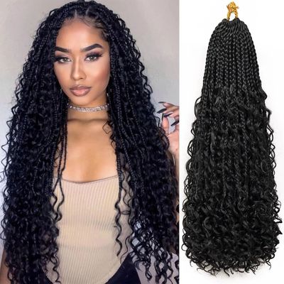 Synthetic Goddess Box Braids Crochet Hair With Curly Ends, P