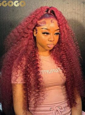 Wiggogo Red Wig 99J Burgundy Lace Front Wig 13X4 Curly Human
