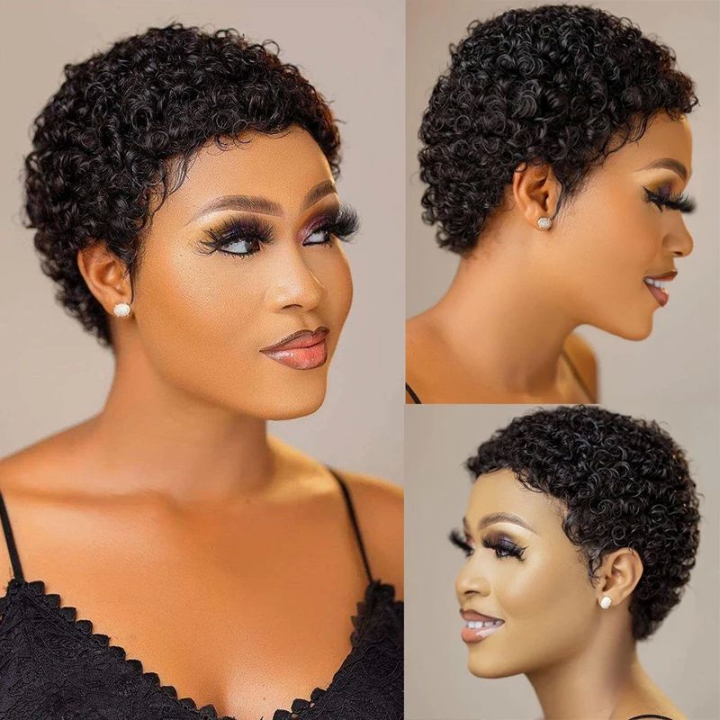 Short Kinky Curly Wigs Human Hair Pixie Cut Brazilian Human