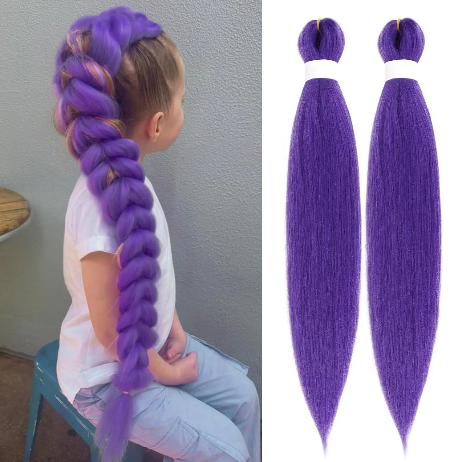 Purple Braiding Hair Pre Stretched Long Synthetic Braiding h