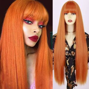 Long Straight Women Bangs for with Wig Orange Wigs