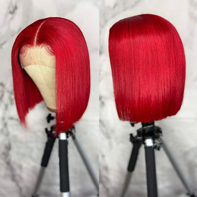 Red Bob Wig Human Hair Straight Short Bob Lace Wigs For Blac