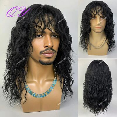 Synthetic Men Wig Natural Curly Dark Brown Color Male Wig Wi