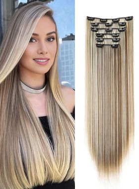 Synthetic 24Inch 16 Clips in Hair Extensions Long Straight H