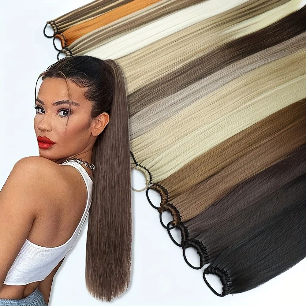 Synthetic 24Inch Ponytail Extensions Black Natural Braided P