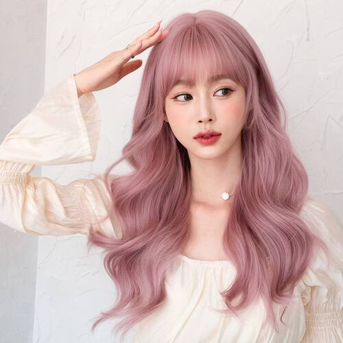 7JHH WIGS Long Wavy Pink Wigs for Women Daily Party Costume