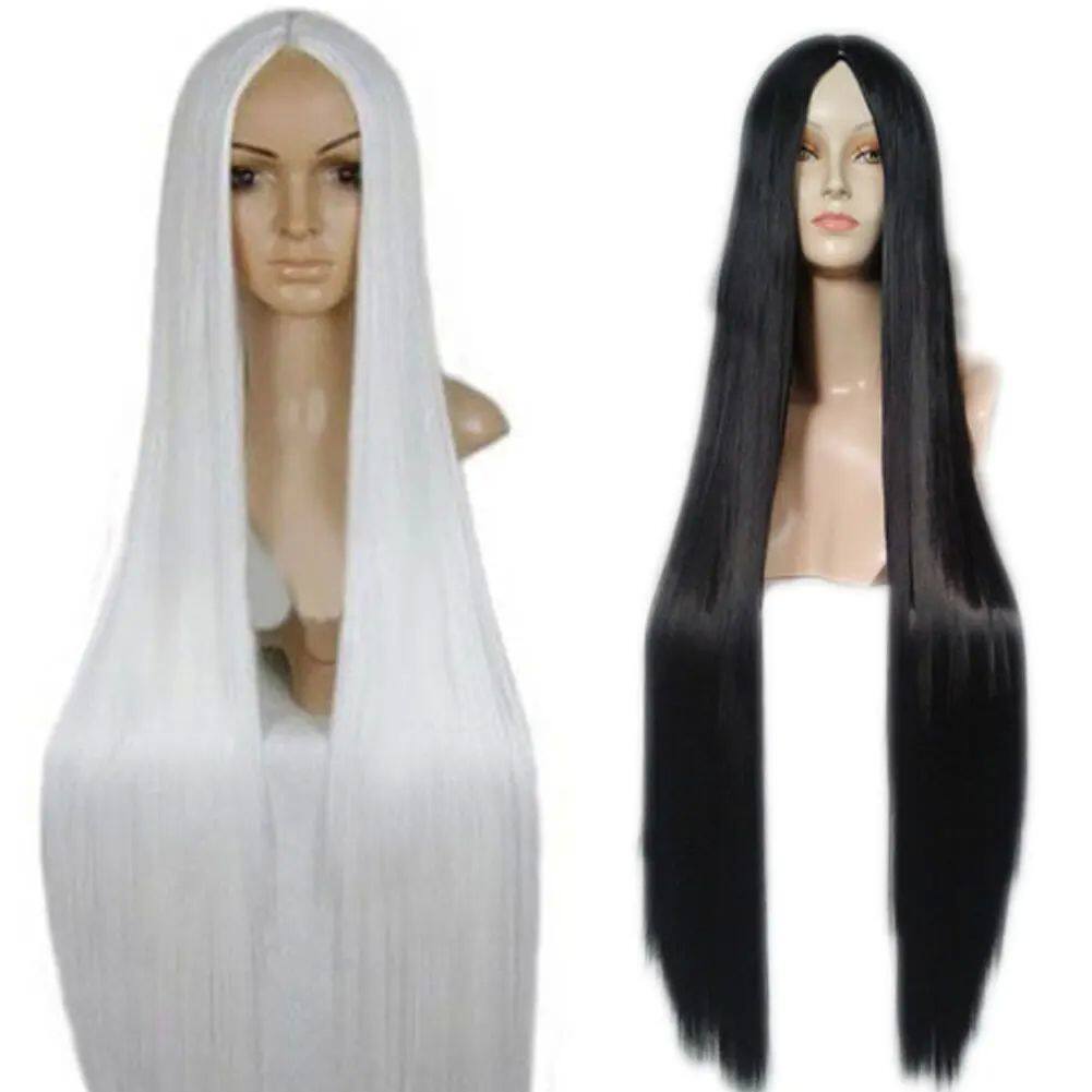 100Cm Daily Cosplay Wigs Black White Young Long Straight Syn