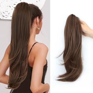 Synthetic Claw Clip Ponytail 18Inch Long Wavy Black Brown He
