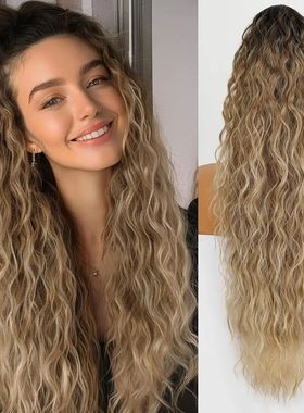 Synthetic Claw Long Wavy Ponytail Extension Black Brown 18-3