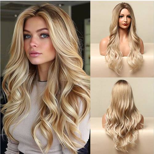 ALAN EATON Blonde Long Wavy Synthetic Wig for Women Natural