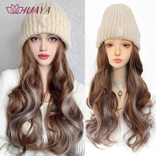 HUAYE Hat Wig One-piece Women's Fashion Autumn Winter Knitte