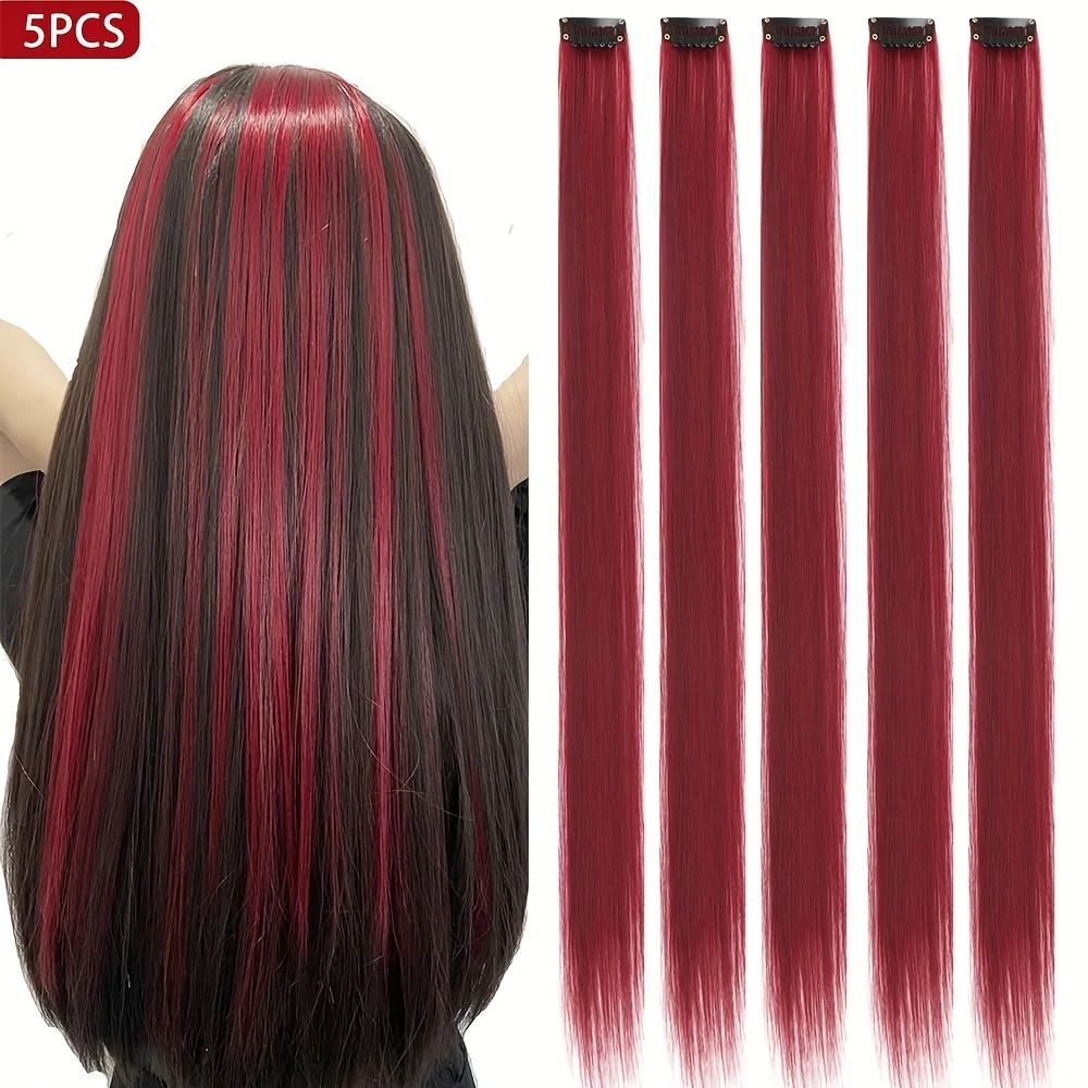 5pcs/Set Long Straight Hair  In Extensions Synthetic Clip In
