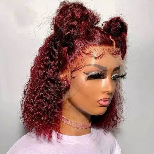 99J Red Colored Deep Curly Wig Human Hair 13x4 Burgundy Lace