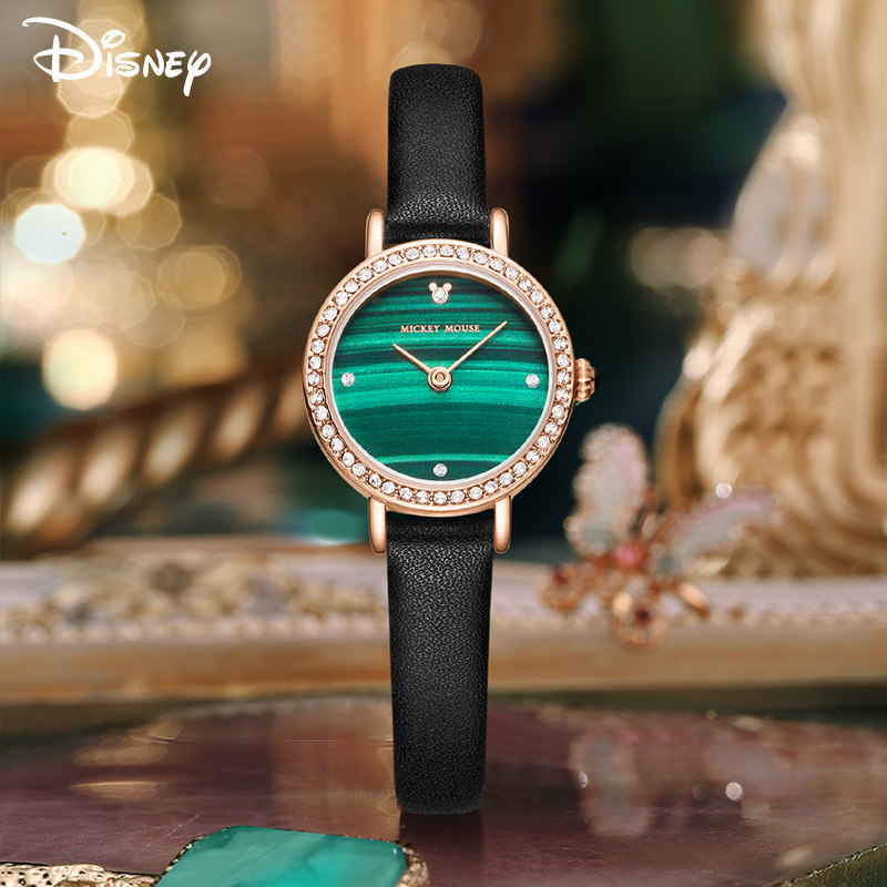 迪士尼手表女ins风简约气质小众轻奢学生复古防水女士腕表小绿表