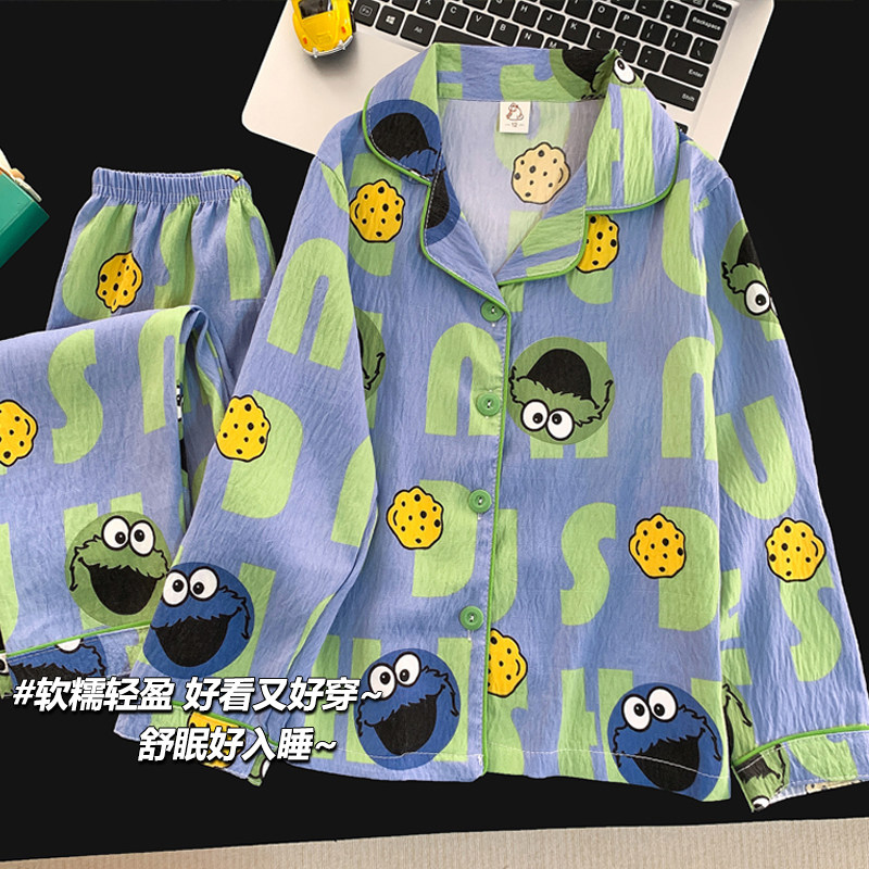 2025新款男童睡衣春秋季长袖云朵棉薄款儿童大童宝宝家居服套装