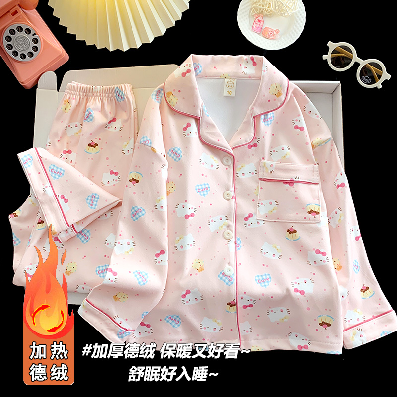 女童睡衣秋冬款德绒加厚珊瑚绒2025新款春秋季儿童女孩洋气家居服