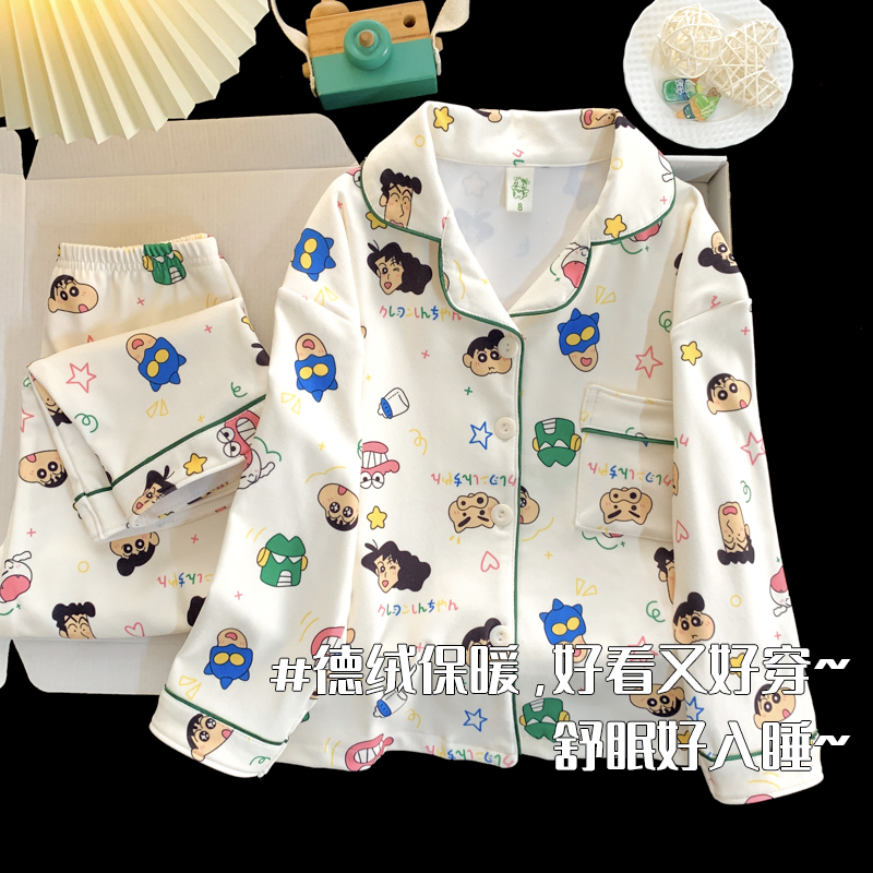 男童睡衣秋冬季加厚德绒2025新款卡通中大童小男孩保暖开衫家居服