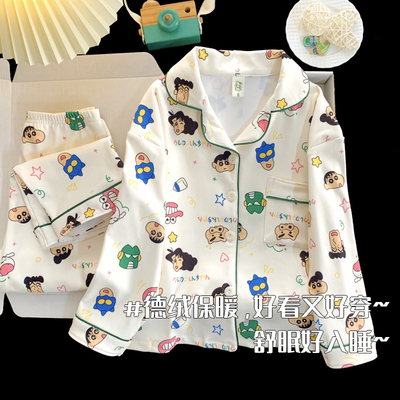 男童睡衣秋冬季加厚德绒2025新款卡通中大童小男孩保暖开衫家居服