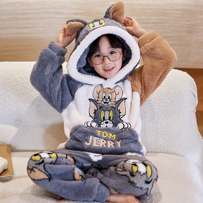 儿童睡衣男孩子秋冬季珊瑚绒加厚加绒中大童男童法兰绒家居服新款