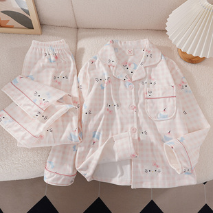 kitty猫儿童睡衣女秋冬季2025年新款女童磨毛德绒加绒加厚家居服