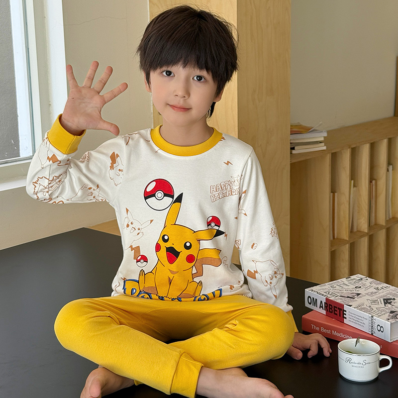 儿童纯棉内衣套装男孩皮卡丘秋衣秋裤男童棉毛衫线衣线裤宝宝睡衣