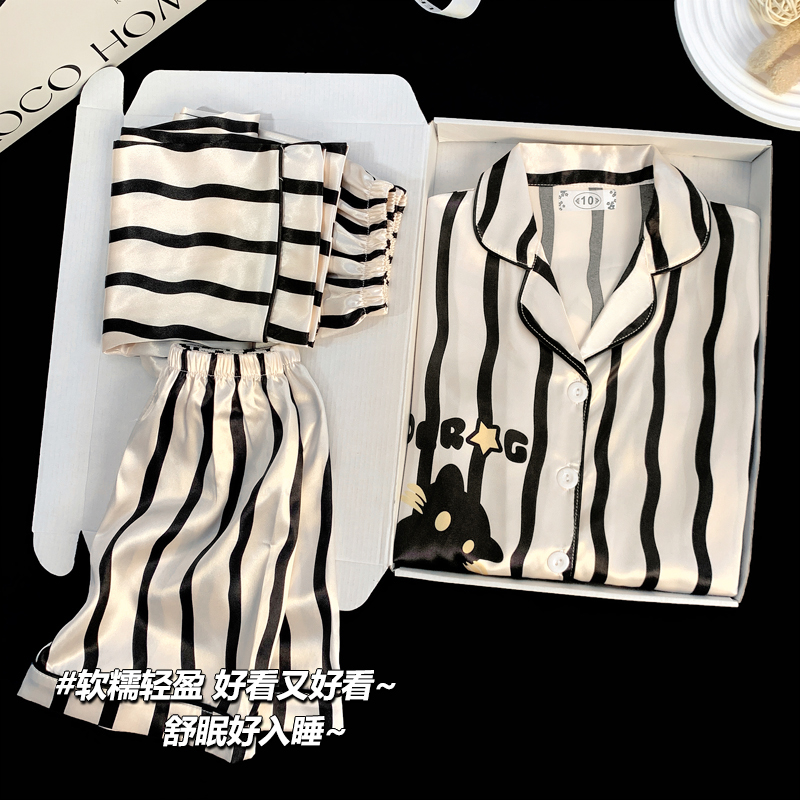 冰丝女童睡衣夏季款薄款短袖儿童三件套小女孩公主家居服2025新款