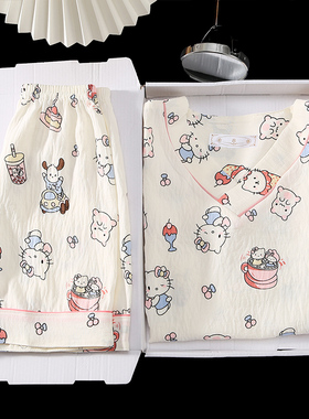 儿童睡衣女夏季短袖女童hellokitty中大童2025新款薄款初中生家居
