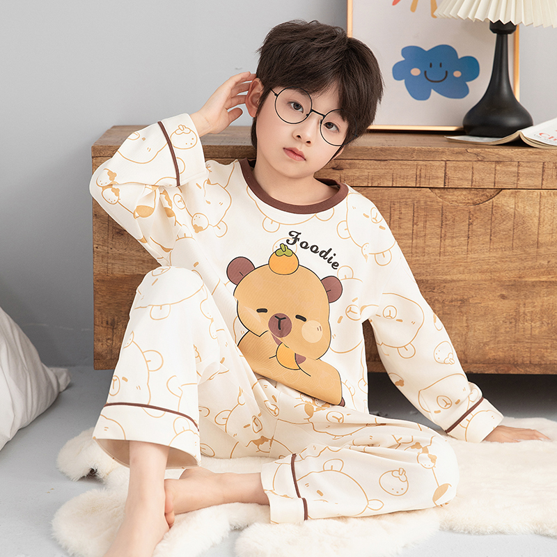 儿童睡衣男童春秋款长袖纯棉卡皮巴拉男孩家居服大童冬季2025新款