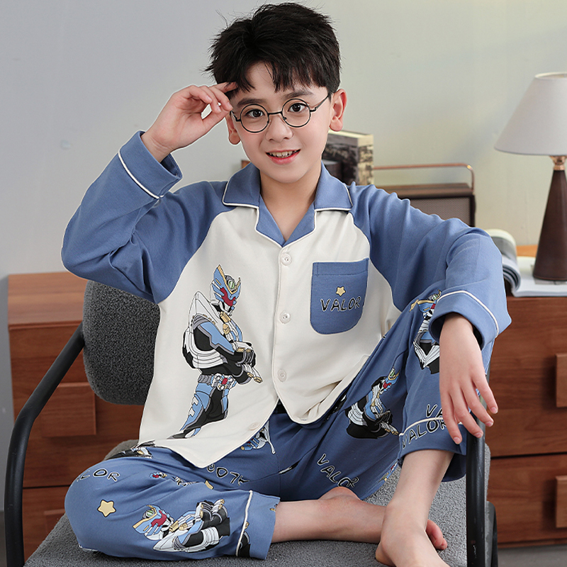2025新款男童睡衣春秋季长袖纯棉秋款儿童男孩中大童青少年家居服