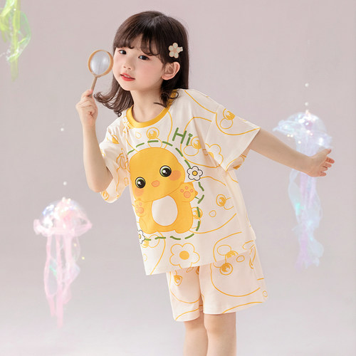 小女孩夏季纯棉薄款睡衣女童短袖2026新款洋气儿童夏款家居服夏天