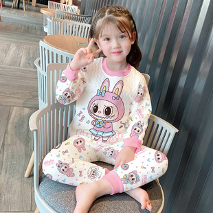 三层夹棉加厚拉布布宝宝线衣裤 儿童保暖内衣套装 纯棉女童秋衣秋裤