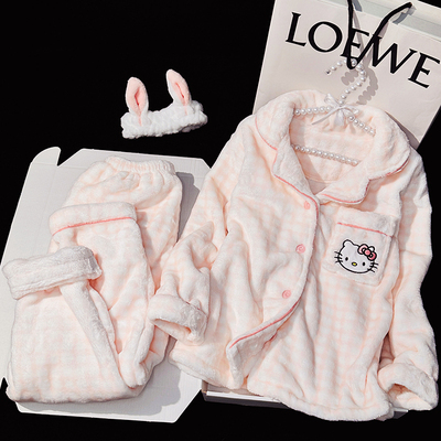 儿童可爱hellokitty珊瑚绒睡衣女童冬季保暖法兰绒女孩大童家居服