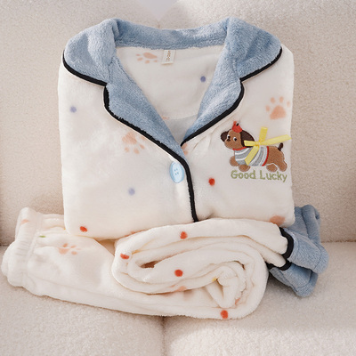 女童冬款珊瑚绒儿童睡衣女2025新款加绒加厚款秋冬季法兰绒家居服