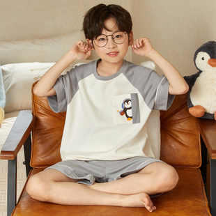 男童睡衣夏季2026新款纯棉薄款短袖青少年儿童大童男孩空调家居服