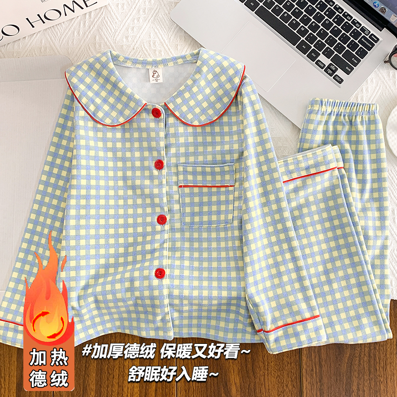 儿童睡衣女童秋冬季加厚德绒2025新款打底小女孩中大童家居服套装