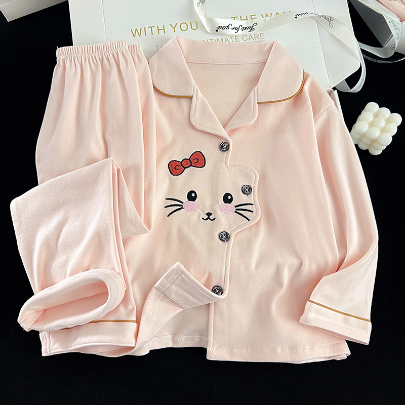 儿童秋冬女款加厚保暖KT猫德绒睡衣女童甜美公主中大童长袖家居服