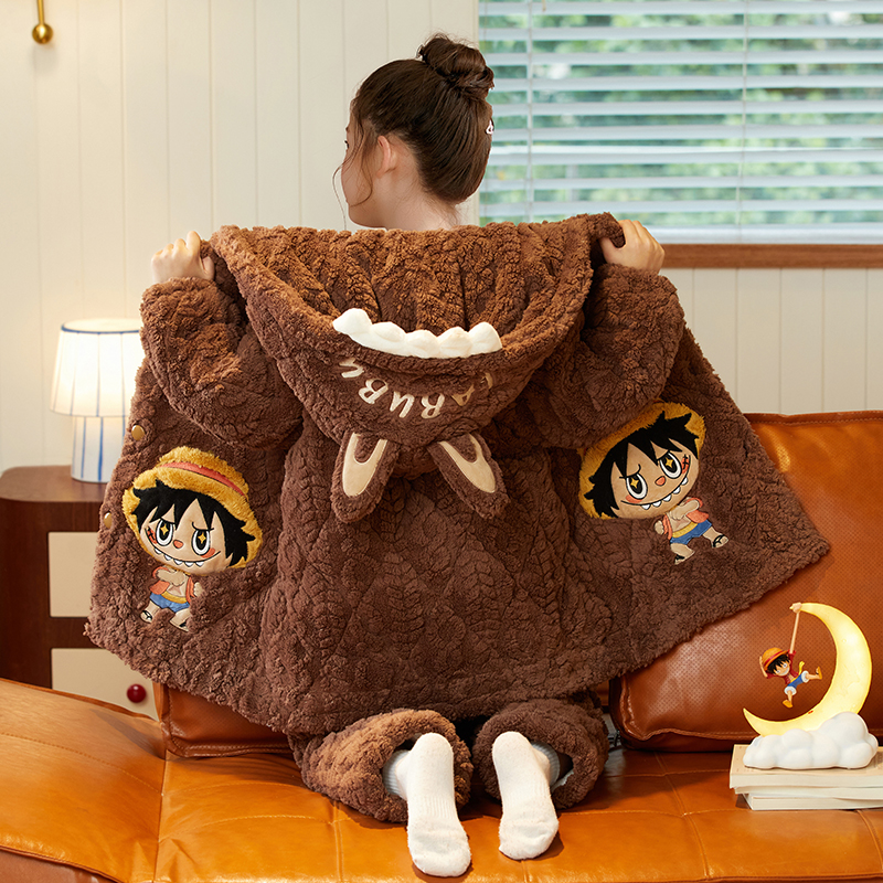 女童睡衣冬季三层夹棉加绒加厚儿童家居服冬款女孩珊瑚绒2025新款