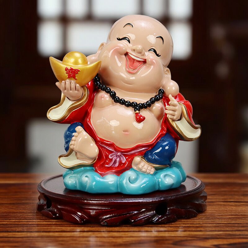 五福临门笑佛摆件可爱弥勒佛工艺品客厅办公室书房桌面装饰品摆设