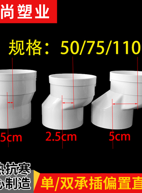 PVC偏置管古50 75 110下水偏心移位直接承插接头偏移1.5 2.5 5cm