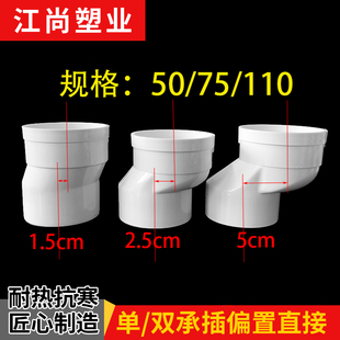 PVC偏置管古50 75 110下水偏心移位直接承插接头偏移1.5 2.5 5cm
