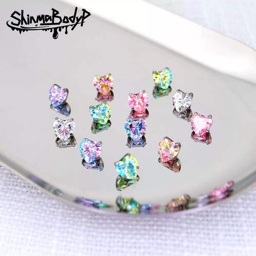 Shinma钛合金心形烟花锆石耳钉