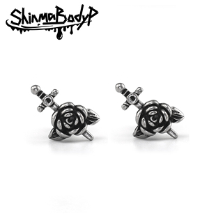 耳钉耳骨钉 粗杆1.2mm小众穿刺耳饰 钛钢复古玫瑰匕首 Shinma