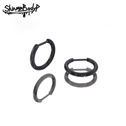 ShinmaF-136钛合金直针黑色素圈耳环耳骨环免摘养洞复古穿刺耳饰