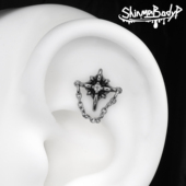 Shinma钛钢克罗十字架镶钻挂链哥特复古欧美风重金属耳钉耳骨钉