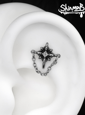 Shinma钛钢克罗十字架镶钻挂链哥特复古欧美风重金属耳钉耳骨钉