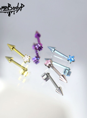 Shinma【星星恶魔】F-136钛合金超闪星星镶锆石耳钉耳骨钉恶魔钉
