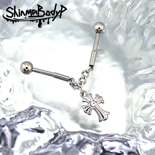 Shinma钛钢克罗十字架镶钻雕刻链条耳链耳桥钉长耳骨钉双耳洞耳饰